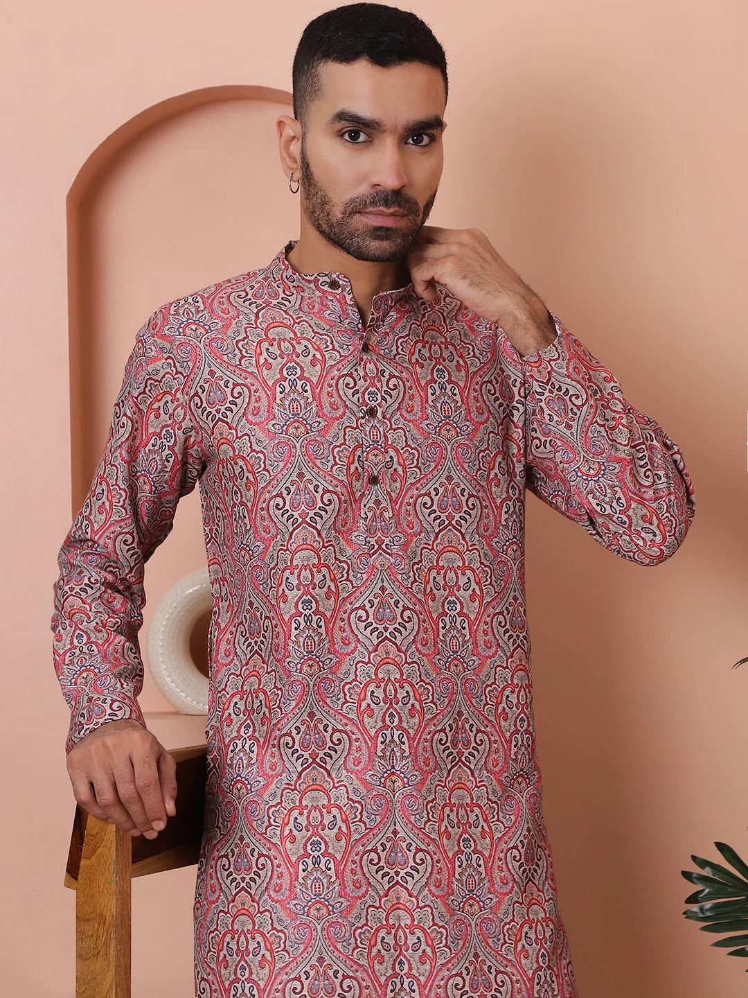 Men Printed Cotton Kurta Pyjama Set-JTOKP-P