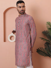 Men Printed Cotton Kurtas-KO-5069Red