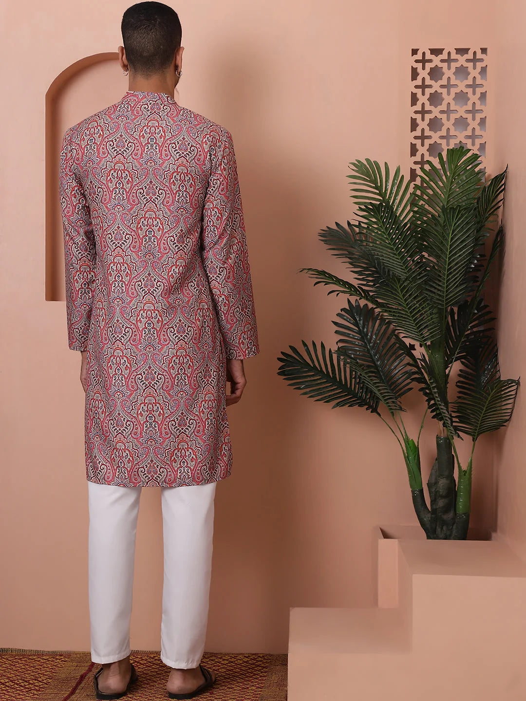 Red Printed Mens Kurta Pajama Set | Cotton Kurta Pajama