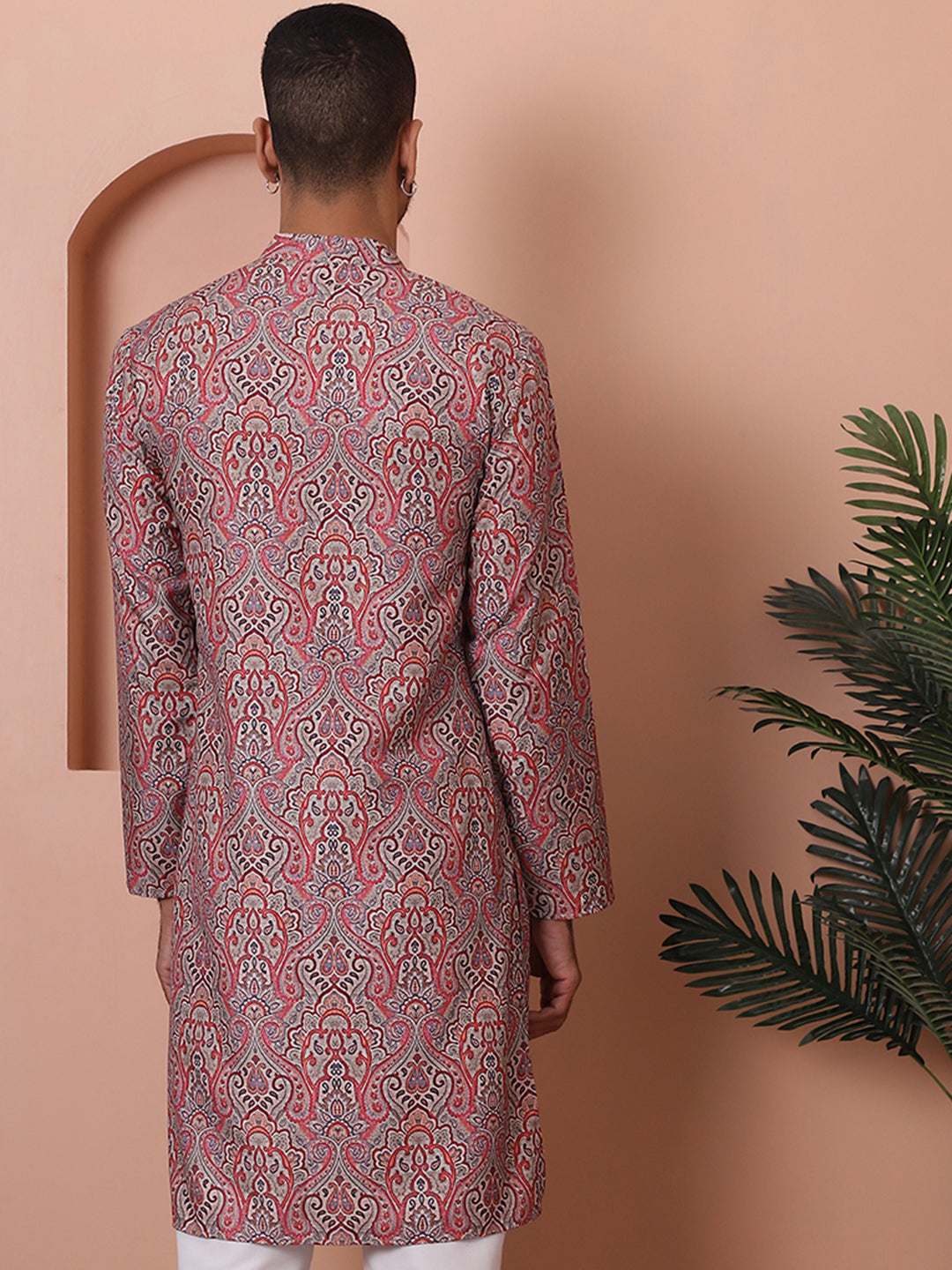 Red Printed Mens Kurta - Cotton Indian Kurta for Men