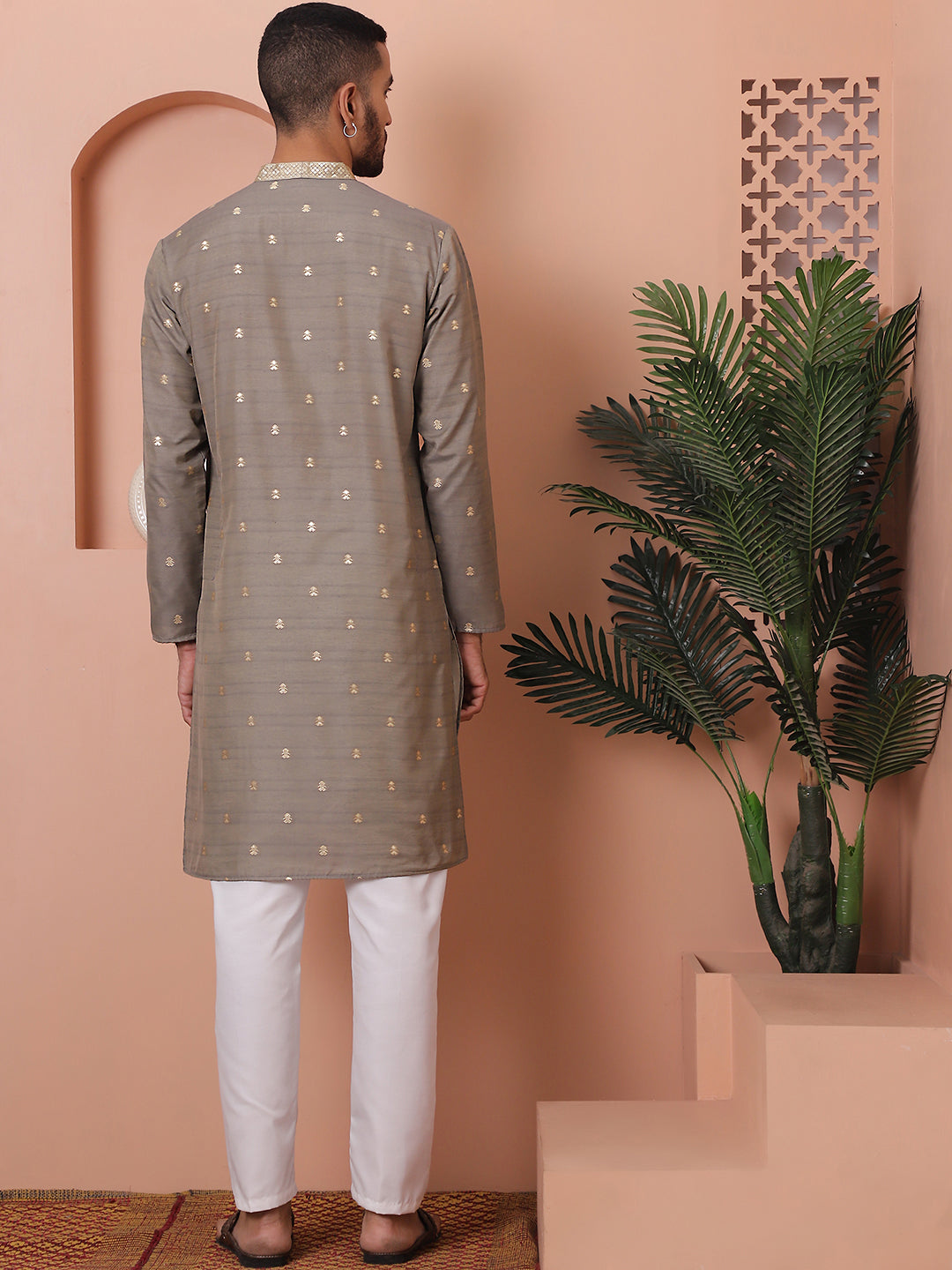 Grey Printed Mens Kurta Pajama Set | Cotton Kurta Pajama
