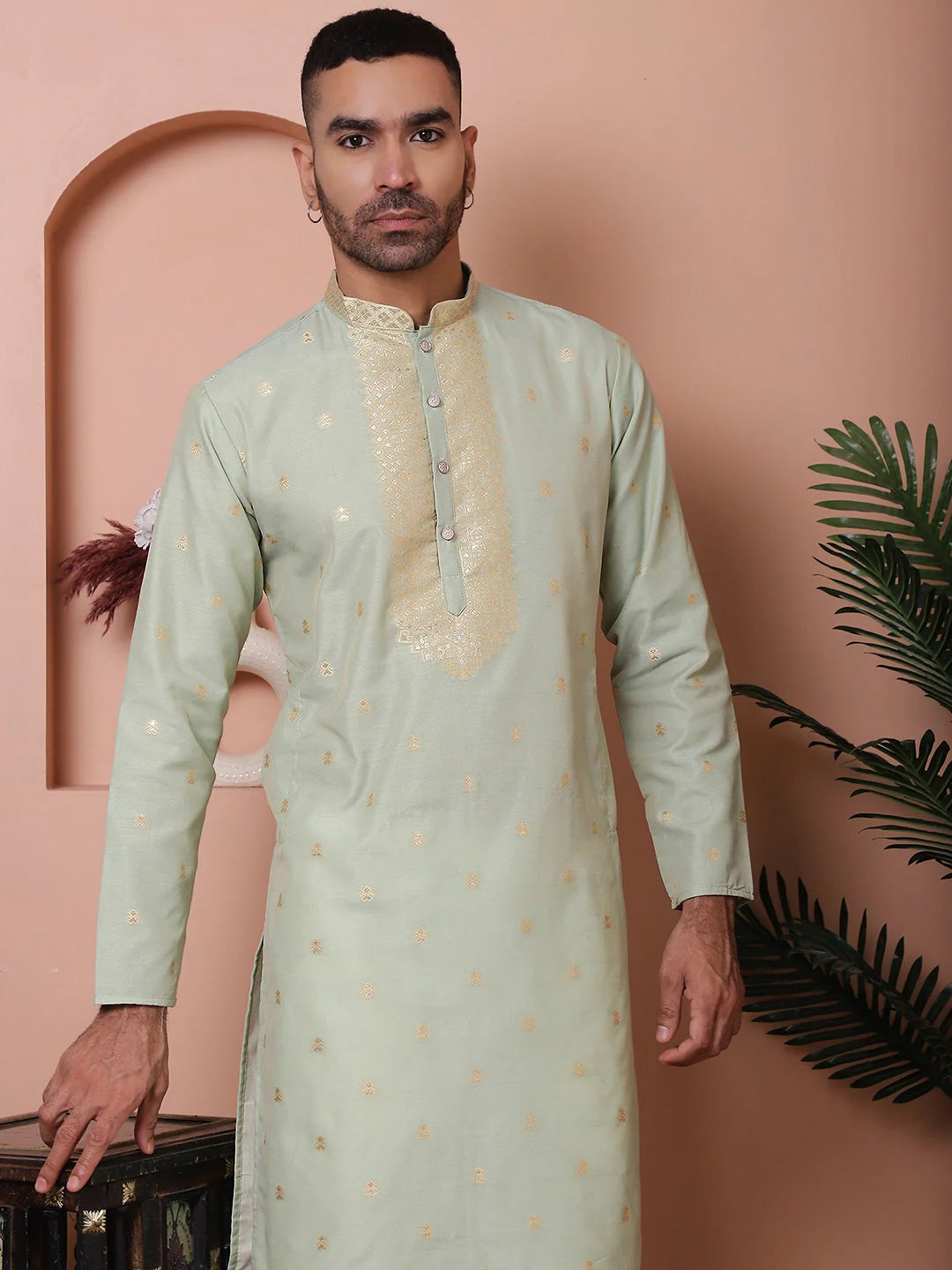 Sky Blue Printed Mens Kurta Pajama Set | Cotton Kurta Pajama