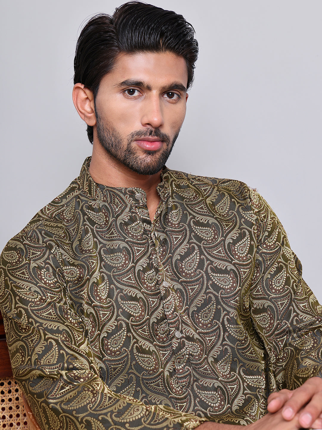 DesiQlo Men Woven Design Kurta Pyjama Set - Black