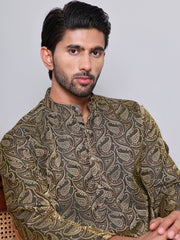 Men Black Silk Blend Straight Kurta Pyjama Set ( JOKP 5071Black )