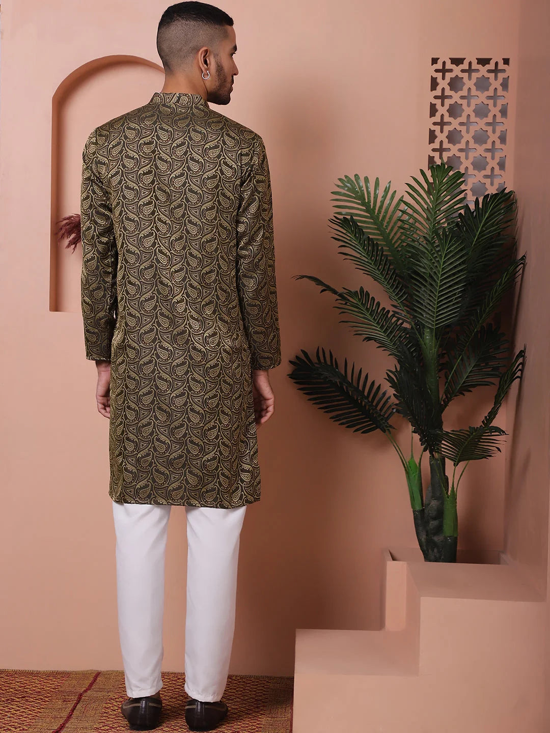 Black Silk Blend Mens Kurta Pajama Set | Pathani Style