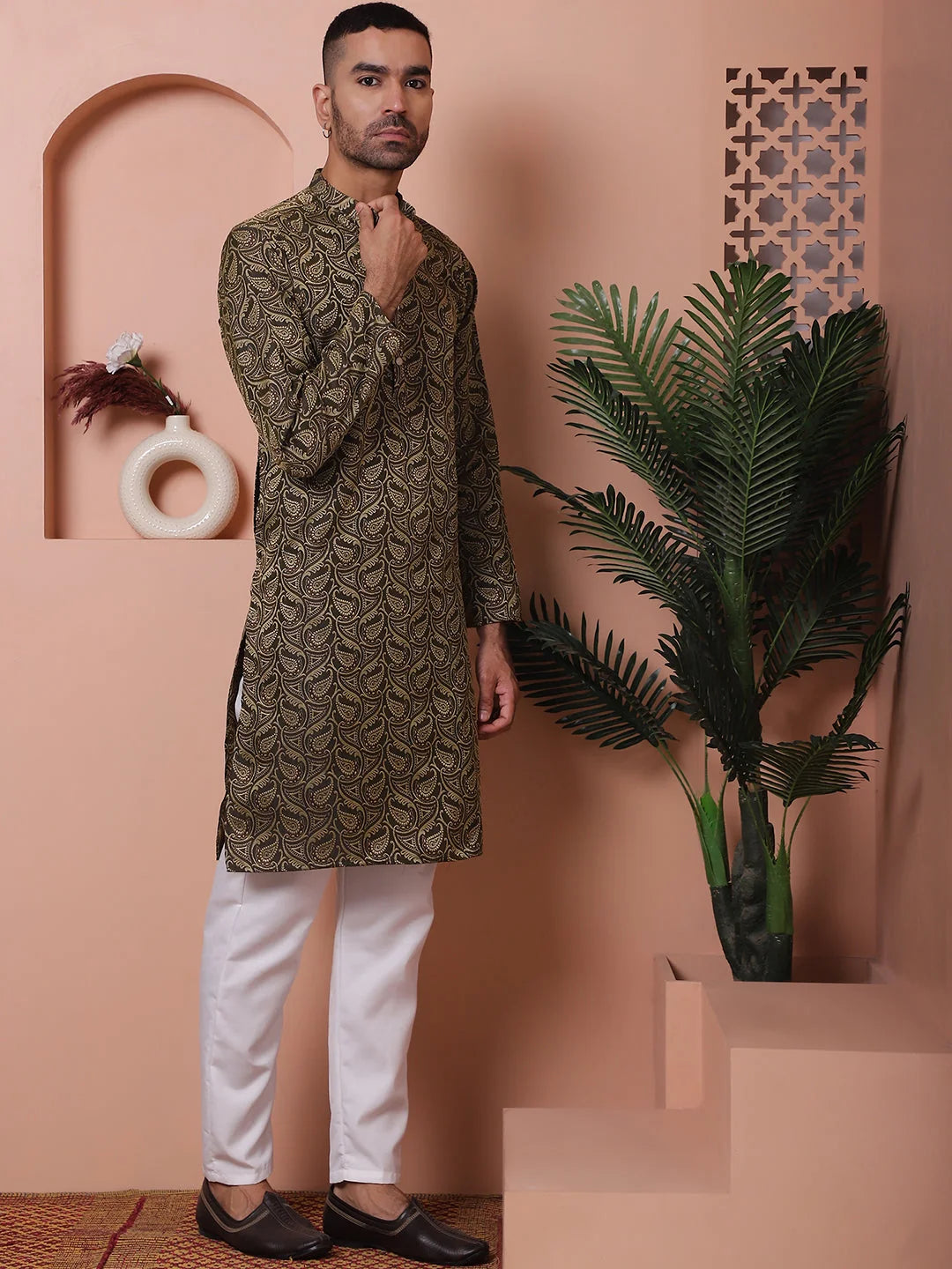 Black Silk Blend Mens Kurta Pajama Set | Pathani Style