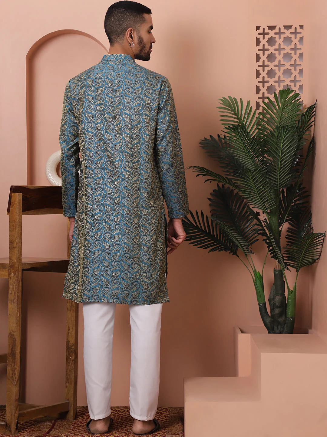 Blue Silk Blend Mens Kurta Pajama Set | Cotton Pathani Suit