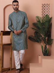 Men Blue Silk Blend Straight Kurta Pyjama Set-JOKP-P