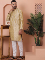 Men Golden Silk Blend Straight Kurta Pyjama Set-JOKP-P