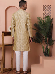 Men Golden Silk Blend Straight Kurta Pyjama Set-JOKP-P