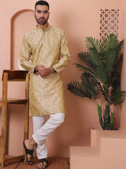Men Golden Silk Blend Straight Kurta Pyjama Set-JOKP-P