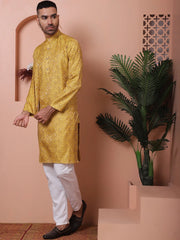 Men Yellow Silk Blend Straight Kurta Pyjama Set-JOKP-P