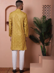 Men Yellow Silk Blend Straight Kurta Pyjama Set-JOKP-P