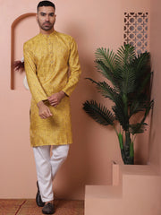Men Yellow Silk Blend Straight Kurta Pyjama Set-JOKP-P