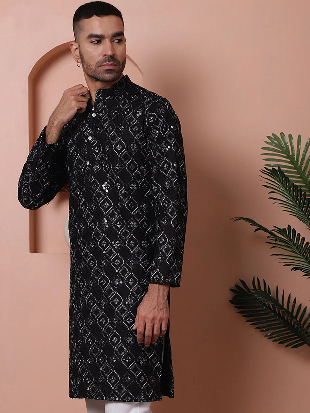 Men's Black Embroidered Kurta - Indian Kurta for Men
