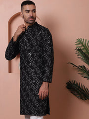 Men's Sequins and Embroidered Kurtas-KO-5072Black