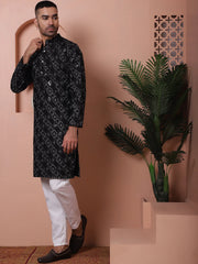 Men's Sequins and Embroidered Kurta with Pyjama-JOKLP-P