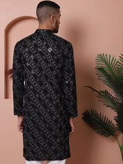 Men's Sequins and Embroidered Kurtas-KO-5072Black