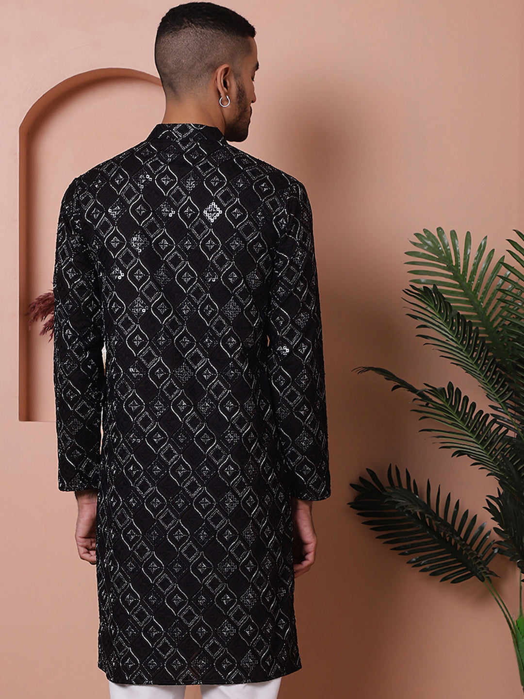 Men's Black Embroidered Kurta - Indian Kurta for Men