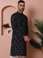 Men's Sequins and Embroidered Kurtas-KO-5072Black