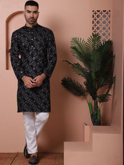 Men's Sequins and Embroidered Kurtas-KO-5072Black