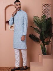 Men's Sequins and Embroidered Kurta with Pyjama-JROKP-P