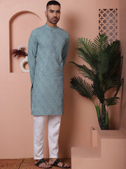 Men's Sequins and Embroidered Kurta with Pyjama-JOIKP-P