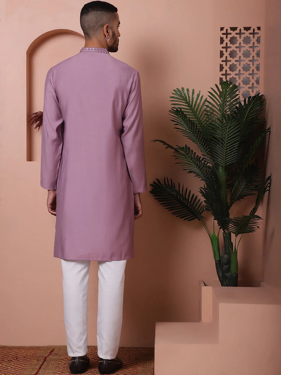 Purple Embroidered Kurta with Pyjama Set | Mens Kurta Pajama
