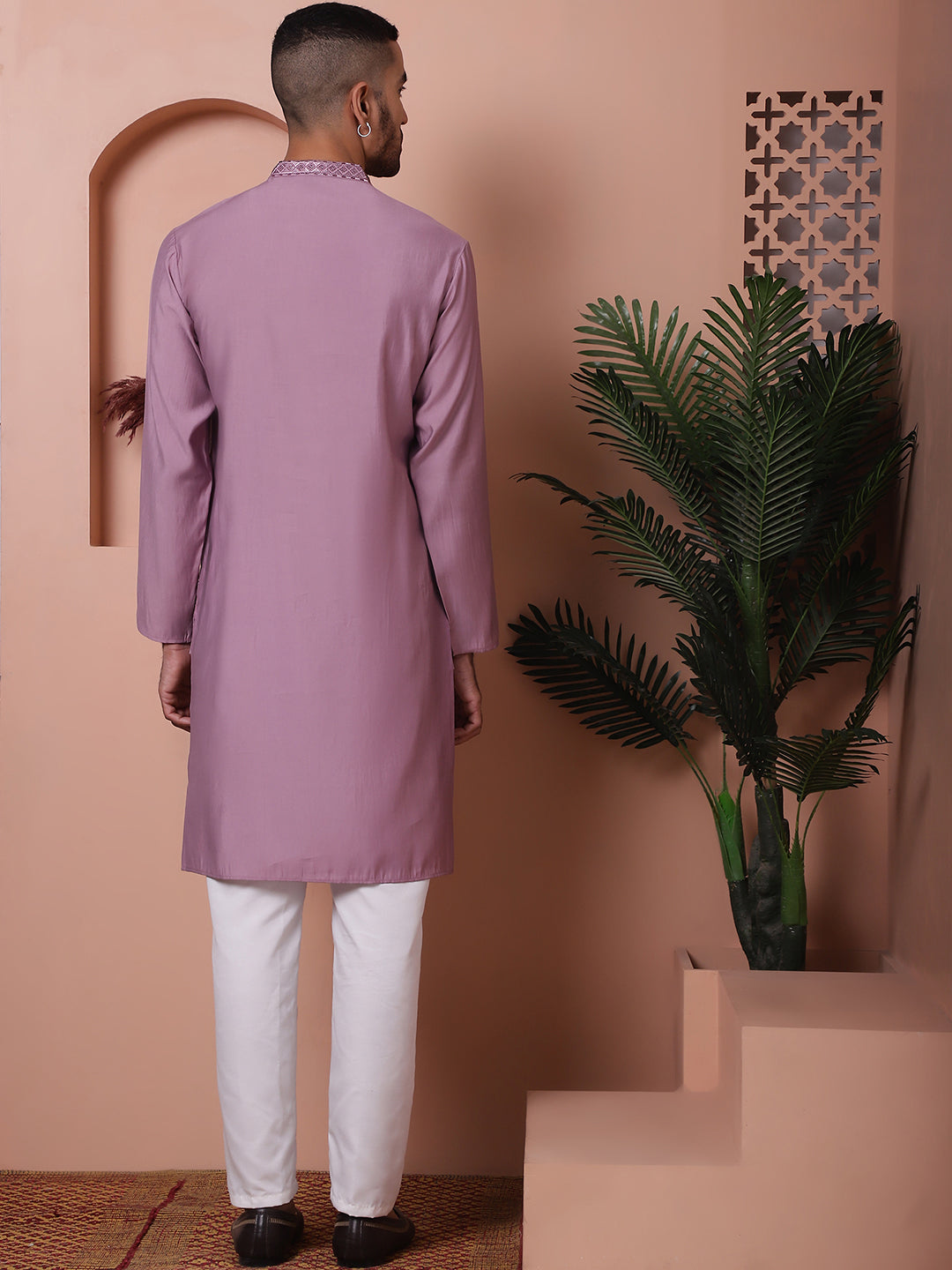 Purple Embroidered Kurta with Pyjama Set | Mens Kurta Pajama