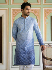 Blue Ombre Printed Kurta Pyjama Set For Men ( JOKP P 5074Blue )