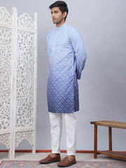 Men's Blue Ombre Printed Kurta Pyjama Set-JOKP-5074Blue