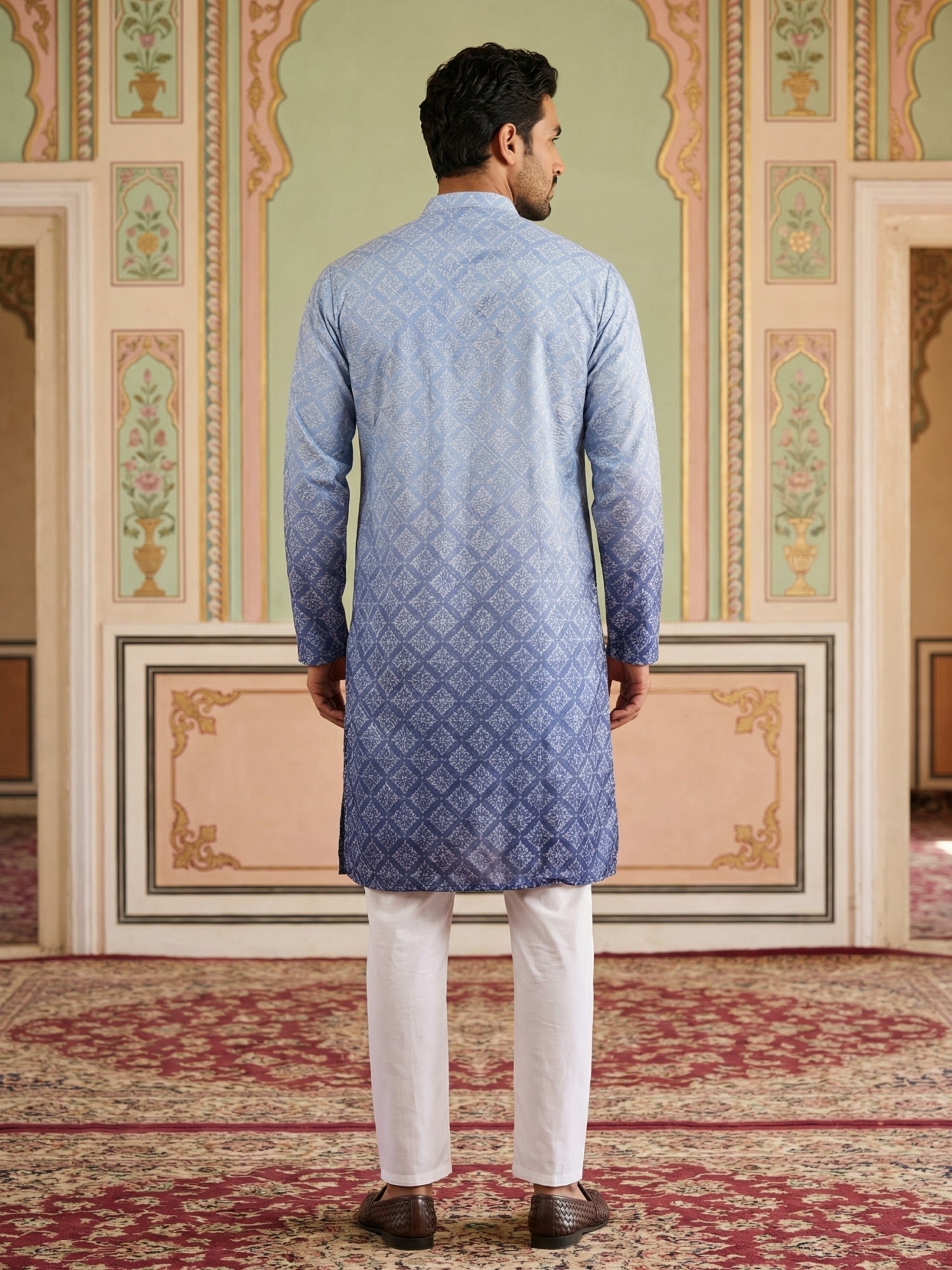 DesiQlo Men Printed Kurta Pyjama Set - Blue - JOKP_P_5074Blue_S
