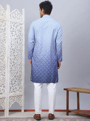 Men's Blue Ombre Printed Kurta Pyjama Set-JOKP-5074Blue