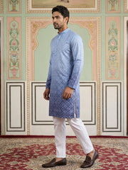 Blue Ombre Printed Kurta Pyjama Set For Men ( JOKP P 5074Blue )