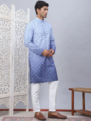 Men's Blue Ombre Printed Kurta Pyjama Set-JOKP-5074Blue