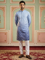 Blue Ombre Printed Kurta Pyjama Set For Men ( JOKP P 5074Blue )