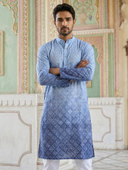 Blue Ombre Printed Kurta Pyjama Set For Men ( JOKP P 5074Blue )