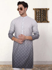 Men's Grey Ombre Printed Kurta Pyjama Set-JOKP-P