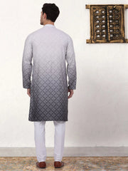 Men's Grey Ombre Printed Kurta Pyjama Set-JOKP-P