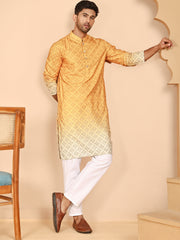 Ombre Printed Kurta Pyjama Set For Men ( JOKP P 5074 P 5074 Mustard ) [FF] [K-7-12]