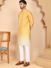 Ombre Printed Kurta Pyjama Set For Men ( JOKP P 5074 P 5074 Mustard ) [FF] [K-7-12]
