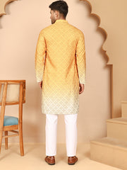 Ombre Printed Kurta Pyjama Set For Men ( JOKP P 5074 P 5074 Mustard ) [FF] [K-7-12]