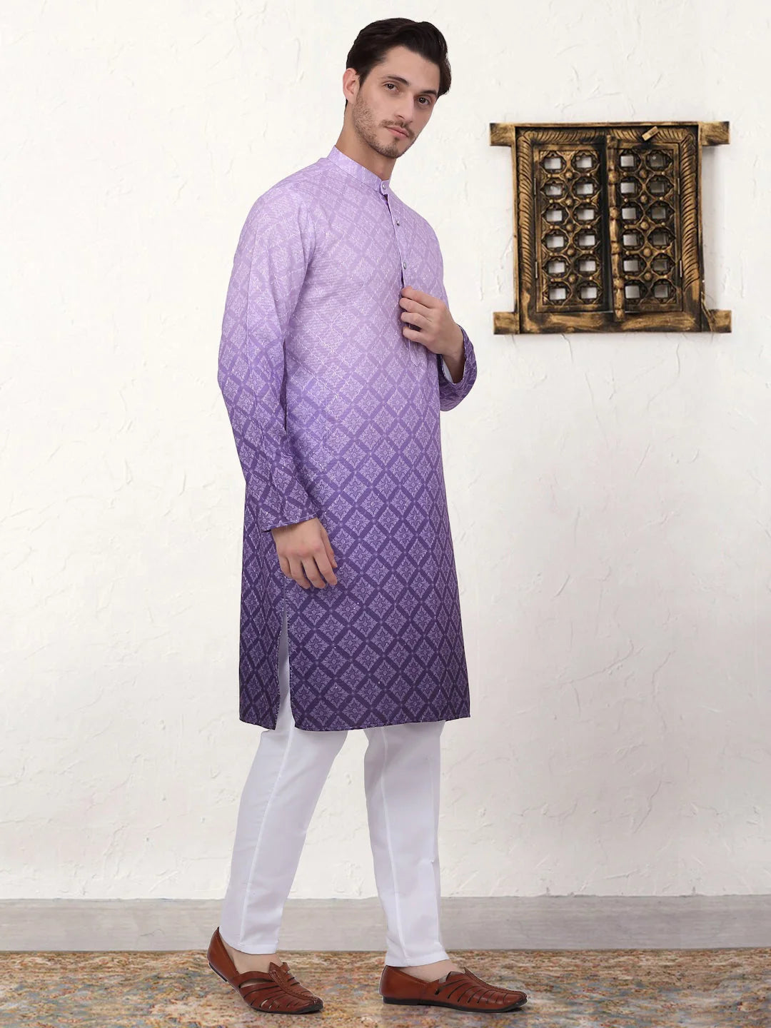 Purple Ombre Kurta Pajama Set | Printed Mens Kurta Pajama
