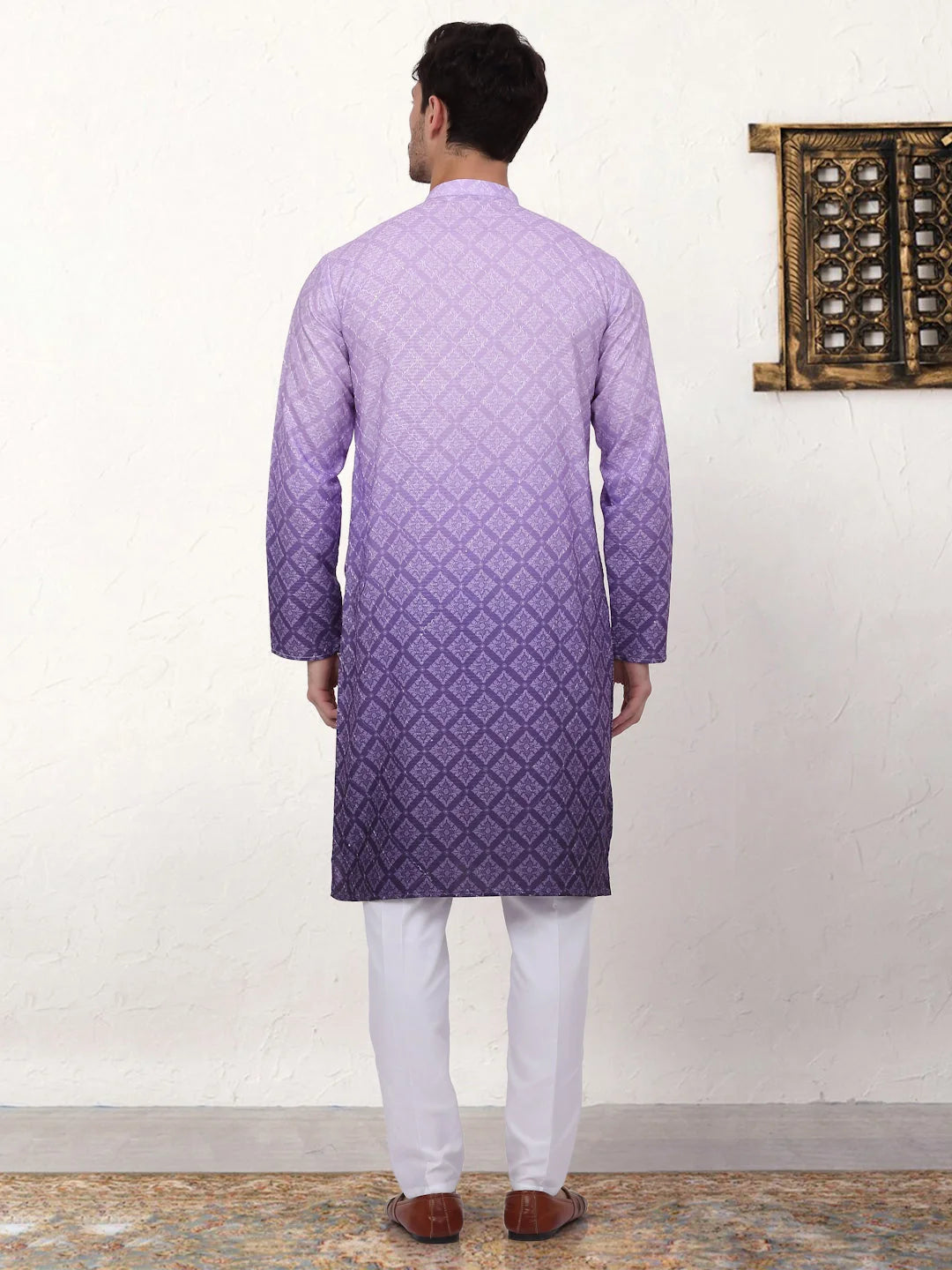 Purple Ombre Kurta Pajama Set | Printed Mens Kurta Pajama