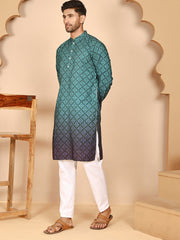 Ombre Printed Kurta Pyjama Set For Men ( JOKP P 5074 P 5074 Teal ) [FF] [K-7-12]