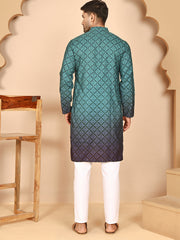 Ombre Printed Kurta Pyjama Set For Men ( JOKP P 5074 P 5074 Teal ) [FF] [K-7-12]