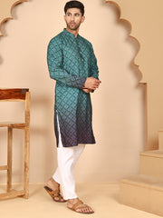 Ombre Printed Kurta Pyjama Set For Men ( JOKP P 5074 P 5074 Teal ) [FF] [K-7-12]