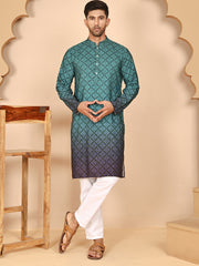 Ombre Printed Kurta Pyjama Set For Men ( JOKP P 5074 P 5074 Teal ) [FF] [K-7-12]
