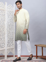 Men's Yellow Ombre Printed Kurta Pyjama Set-JOKP-5074Yellow