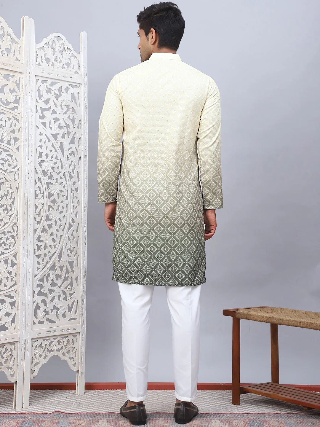 Yellow Printed Kurta Pajama Set for Men - Cotton Kurta Set